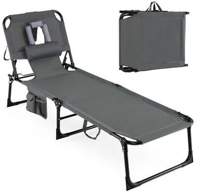 Costway Tanning Chair with Face Arm Holes Folding Chair-Gray