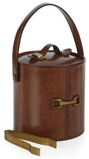Zodax "Chadwell Leather Ice Bucket with Gold Metal Ice Tong - 8"" dia x 7.5"""