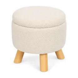 Relaxdays Hocker mit Stauraum Teddystoff Creme,Hellbraun