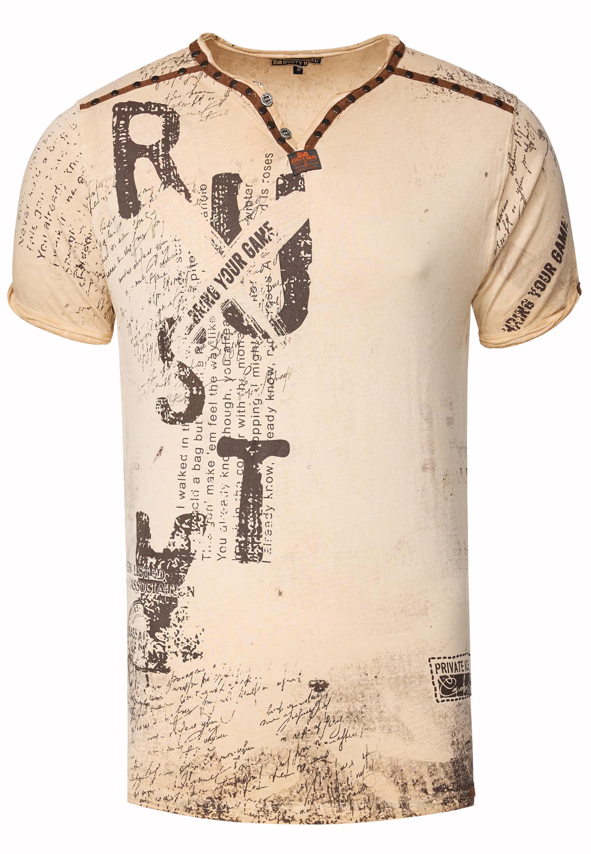 V-Neck T-Shirt mit Wildleder-Details und Nieten-Verlauf