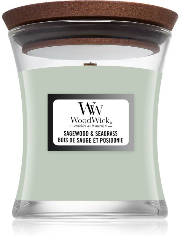 Woodwick Sagewood & Seagrass bougie parfumée avec mèche en bois 85 g