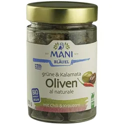 Grüne & Kalamata Oliven - al naturale Chili & Kräuter