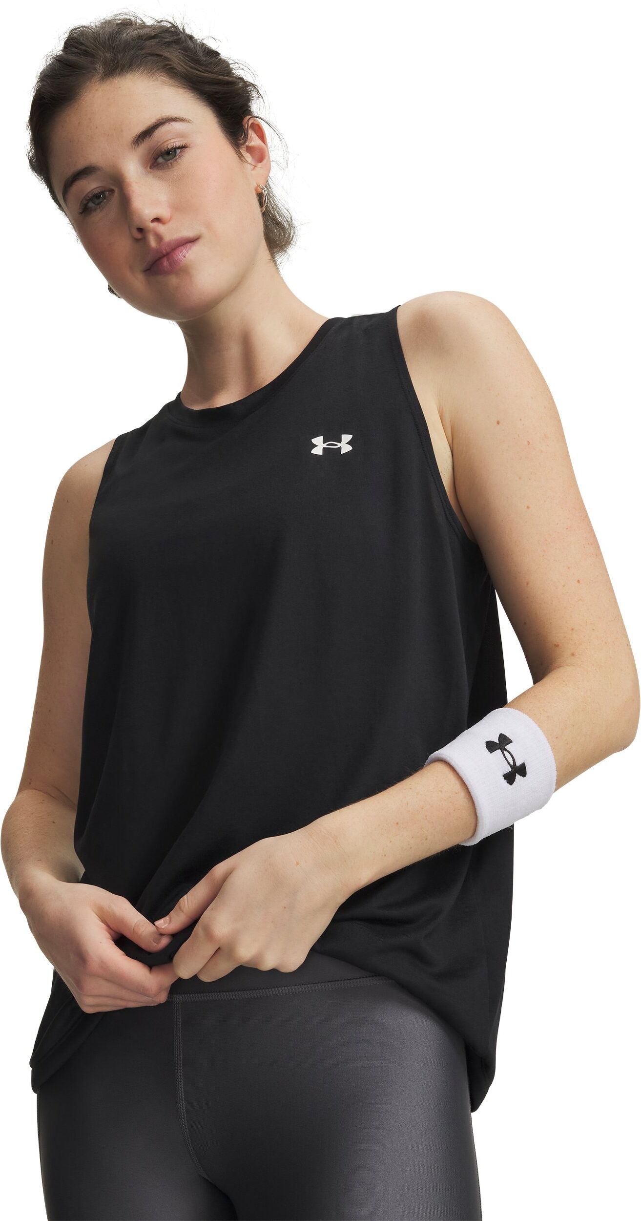 Tanktop UNDER ARMOUR "TECH TANK SOLID", Damen, Gr. XXL, schwarz (schwarz,, weiß), Obermaterial: 100% Polyester, Tops Tanktop, aus Polyester, ärmelloser Schnitt schwarz,, weiß XXL