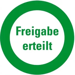 Aufkleber I Infoplakette Freigabe erteilt, Dokumentenfolie, selbstklebend, Ø 30mm, 18/Bogen