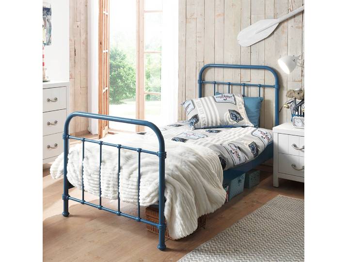 Metallbett New York 90 x 200cm Blau/Blau Metall - Mittelblau