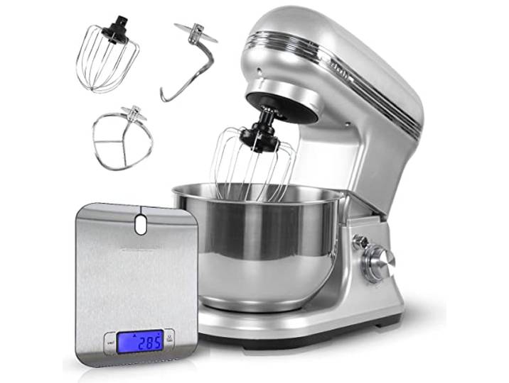 Classbach C-KM 4004 W Food Processor Set with Digital Kitchen Scales 1200 Watt Motor with 6 Speeds Quiet Mixing Machine 5 Litre Bowl Including 3 Attachments and Splash Guard