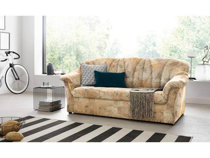 3-Sitzer DOMO COLLECTION Pegnitz für kleine Räume, Breite 185cm , beige, B:185cm H:82cm T:82cm, 100% Polyester, Sofas, zeitlos, elegante Armlehnen, komfortabel