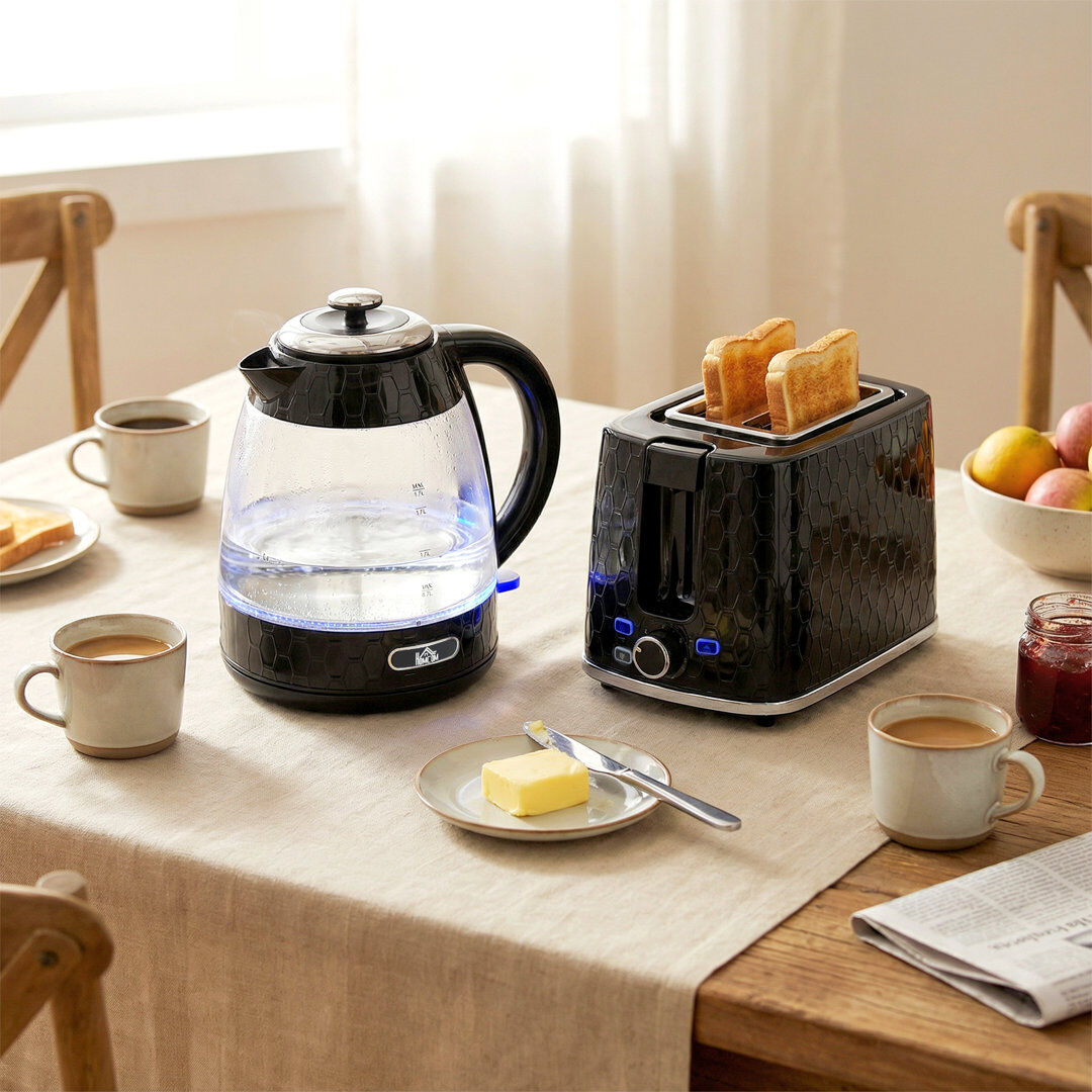 HOMCOM Kettle and Toaster Set with Limescale Filter Crumb Tray Black 2 - Slice