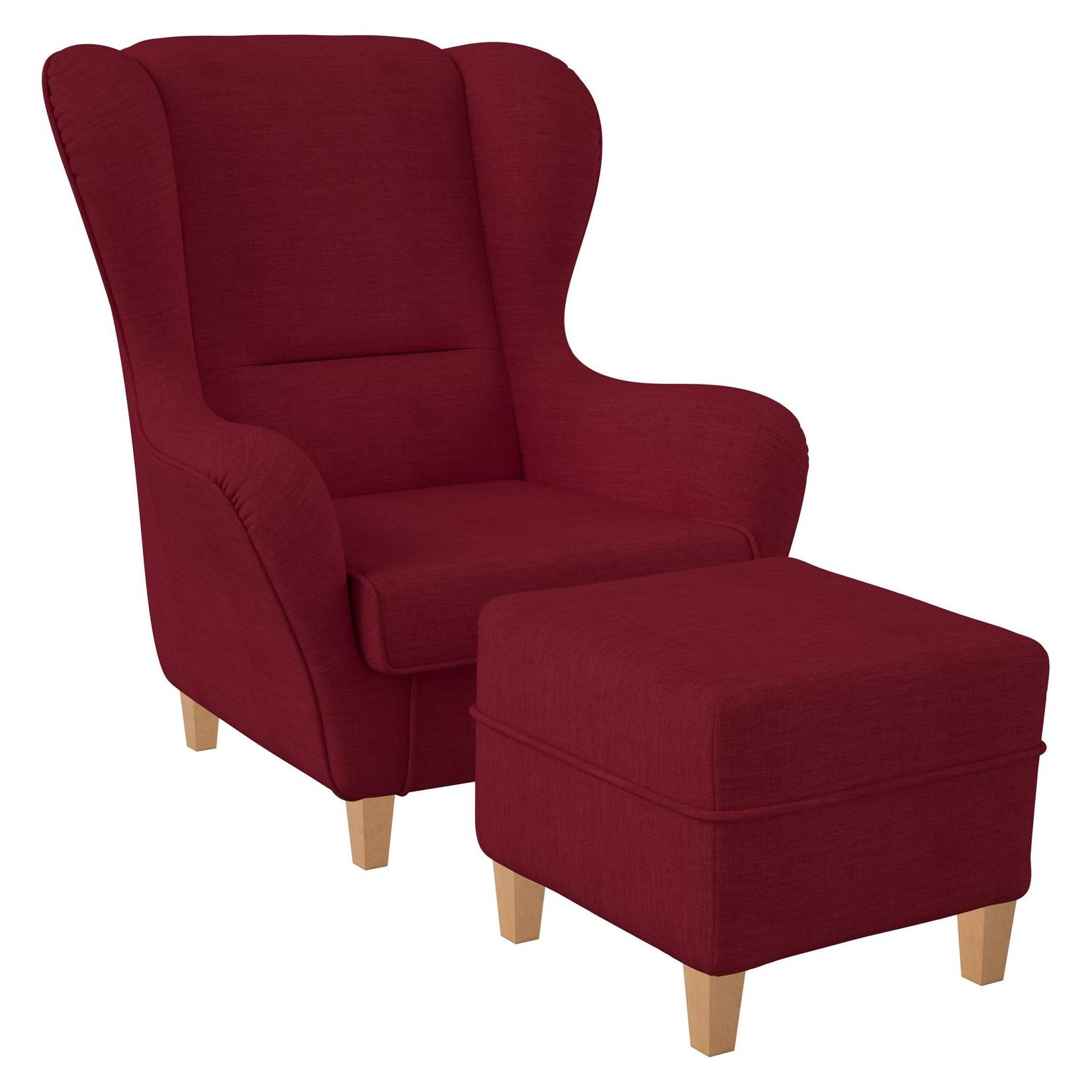 Supellex Sofia Ohrensessel mit Hocker Design Vienna Rubin-Rot