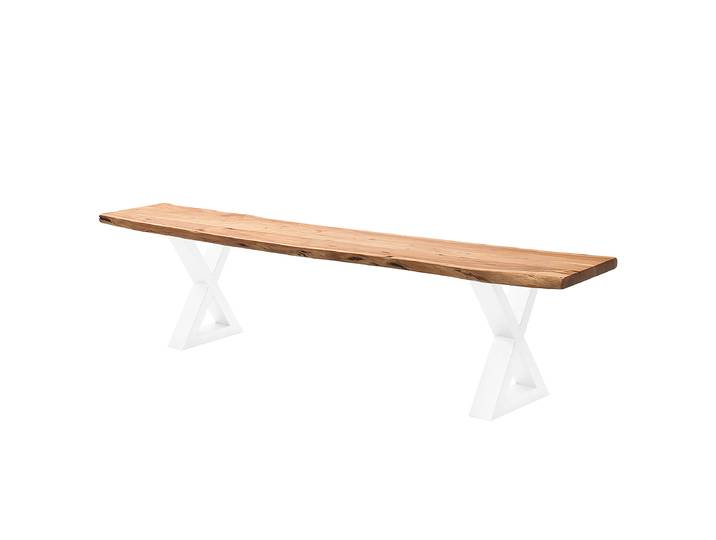 Massive Baumkanten-Sitzbank 200cm Braun/Akazie Braun X-Form Weiß