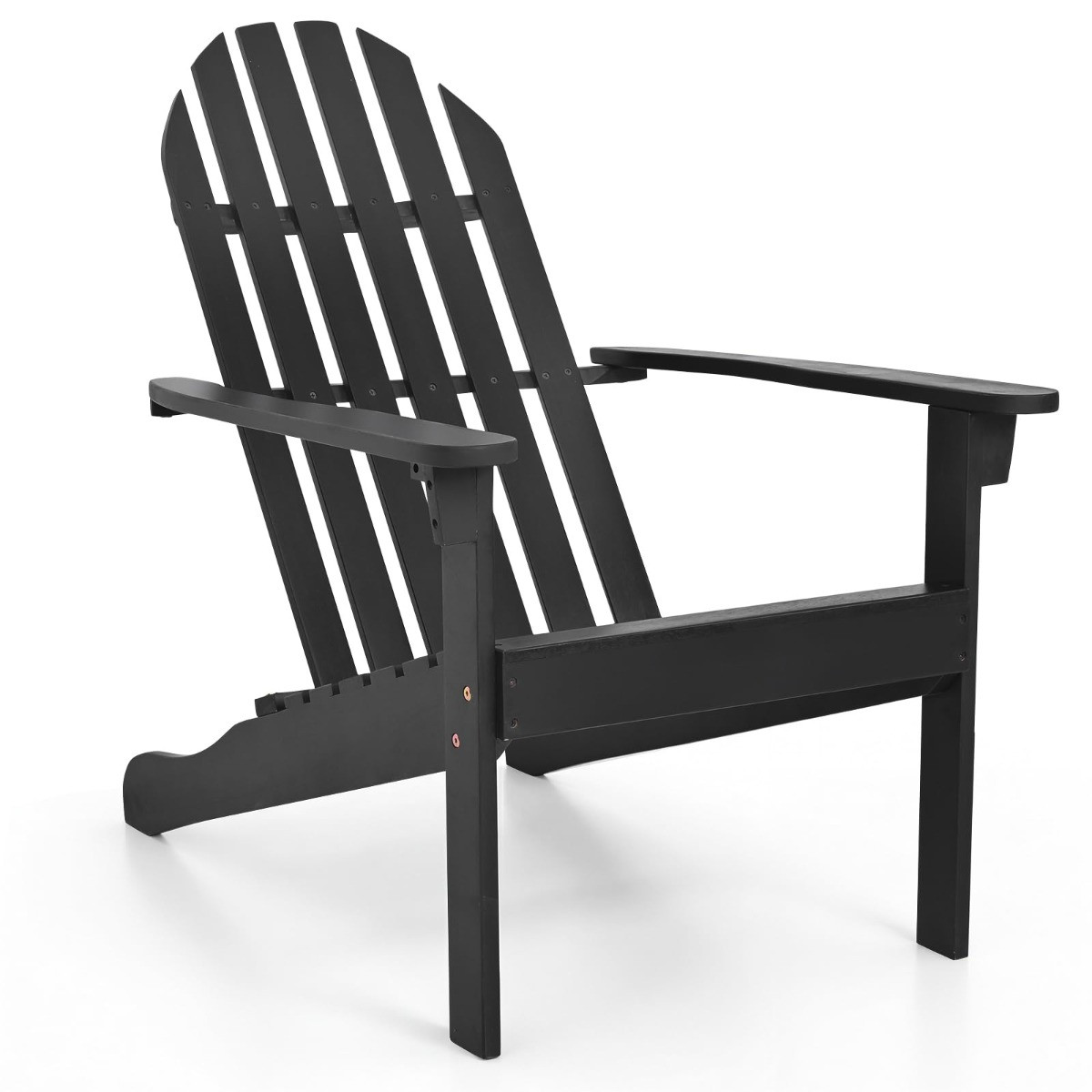 Costway Adirondack Tuinstoel van Acaciahout met Schuine Zitting en Hoge Rugleuning - Zwart