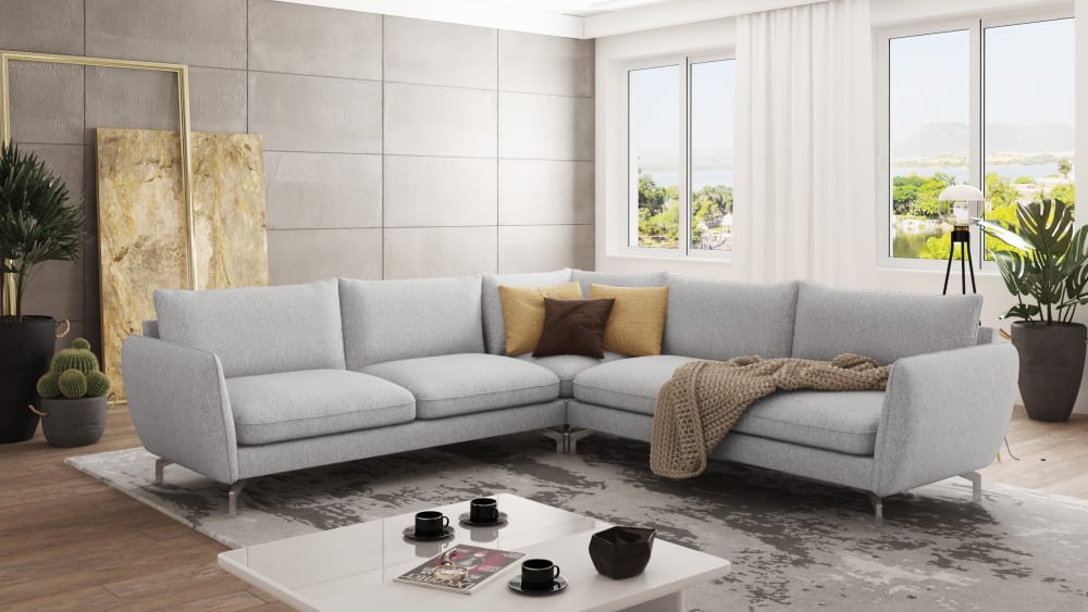 S-Style Canapé d angle en microfibre avec pieds en métal argenté Argenté 276x87x276cm