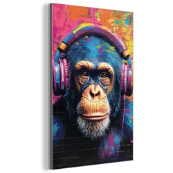 METALLBILD Graffiti - Schimpanse - Straßenkunst - Kopfhörer - Affe 20x30 cm
