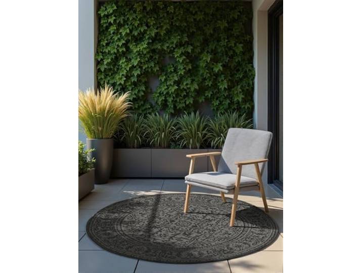 NORTHRUGS Hanse Home Kona Tapis d'intérieur et d'extérieur Rond Classique réversible à Tissage Plat Classique\, résistant aux intempéries et aux UV\, pour Balcon\, terrasse\, Jardin\, Noir et Blanc