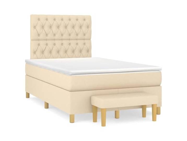 KKgypkn Boxspringbett mit Taschenfederkernmatratze, Stoff Creme, 120x190 cm, höhenverstellbares Kopfteil, mittelharte Unterstützung, inklusive Lattenrost