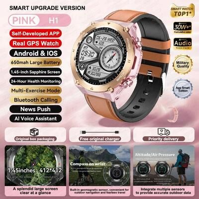 Uplift Picks ActivePulse GPS Smart Watch Waterproof Fitness Tracker Bluetooth Call gold Leather gps Sports Watch