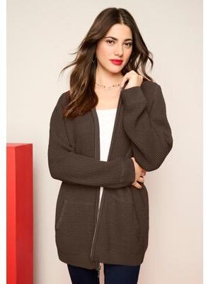 Plus Size Women's Plus Size Waffle Knit Zip-Front Relaxed Hoodie by Roaman's in Chocolate (Size 6X) Zip Up Sweater