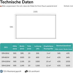 Emke Infrarot-Heizpaneel Weiss, mit Rahmen, inkl. WLAN-Steckthermostat, 100×60cm 600W, Heizkörper, Weiss