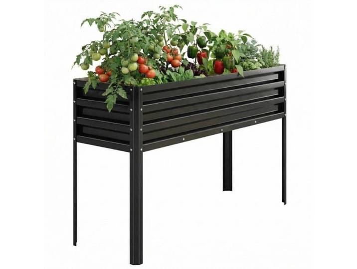 Lit surélevé grille support 244cm noir métal 4 pieds système égouttage plantes
