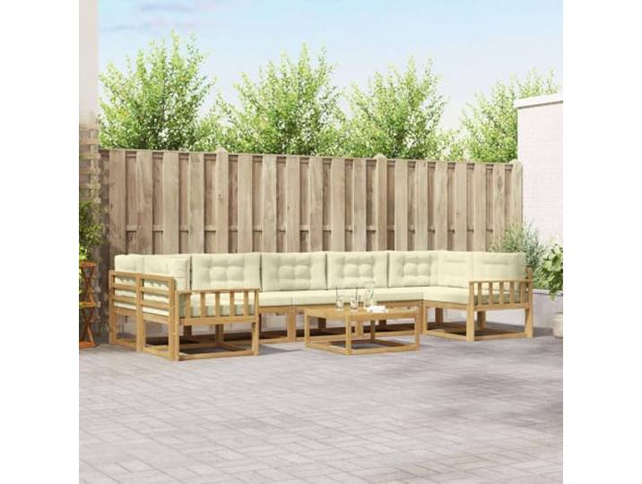 RJPLMFV Sektionalsofa, Garten, 6-teilig, Cremeweiß Massives Akazienholz, Lattenrahmen, atmungsaktive Rückenlehne, modulares Design für Terrasse