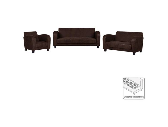 P & B Sitzgarnitur Antis, Dunkelbraun, 3-teilig, 92x80x89 cm, Fsc, Made in EU, Wohnzimmer, Sofas & Couches, Sitzgarnituren