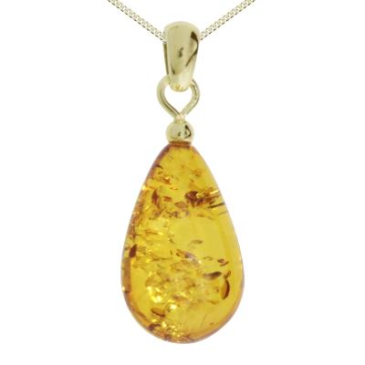 Kette mit Anhänger OSTSEE-SCHMUCK "Ostsee-Schmuck Kette mit Anhänger Tropfen flach, ca. 20 mm lang" Gr. 42, gold, Halsketten, Damen, 42cm, Gelbgold 333, L: 42
