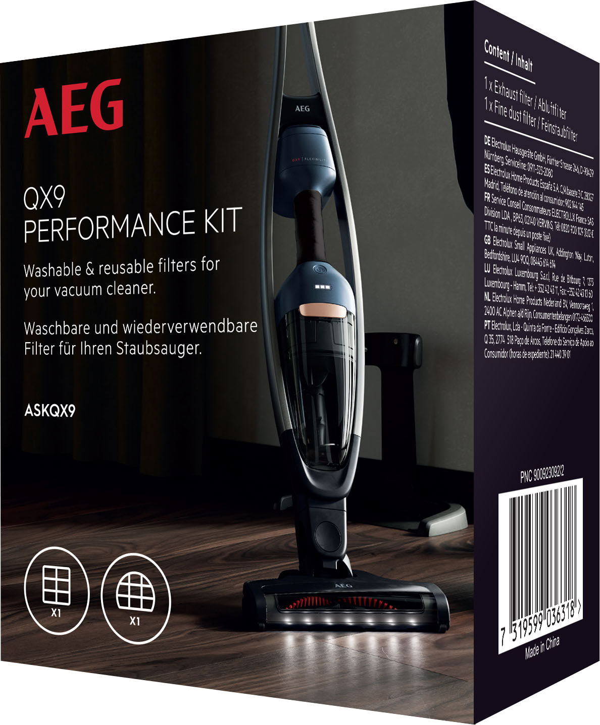 AEG Filter-Set "ASKQX9", blau (weiß, blau, schwarz), Filterkartuschen, mit Vormotor- und E10 Hygienefilter, Filter-Set weiß, blau, schwarz Einheitsgröße
