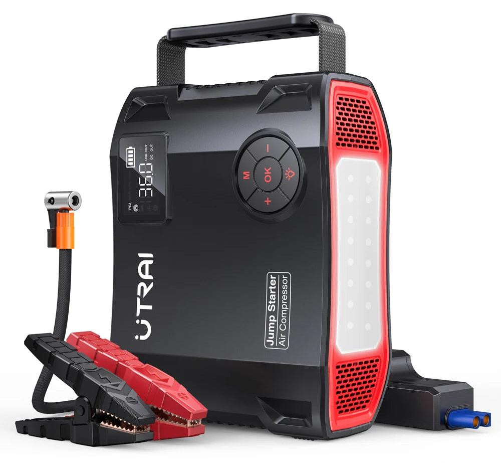 Selius JS-5 Jumpstarter voor Auto - 4 in 1 Starthulp met Startkabels en 150PSI Luchtcompressor - 12V - 2000A