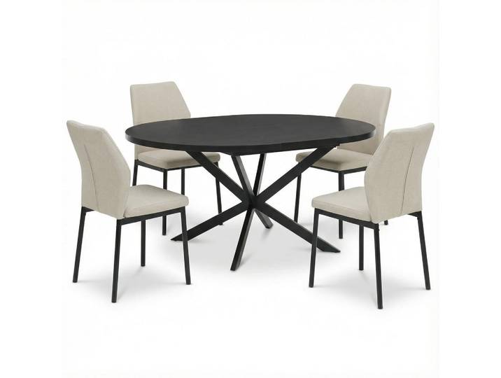 Idimex Essgruppe Chester/Vanora 5er Set schwarz, Schwarz, Metall, Mode, Oval,oval, Gartenmöbel, Gartengarnituren, Gartenmöbel-Sets