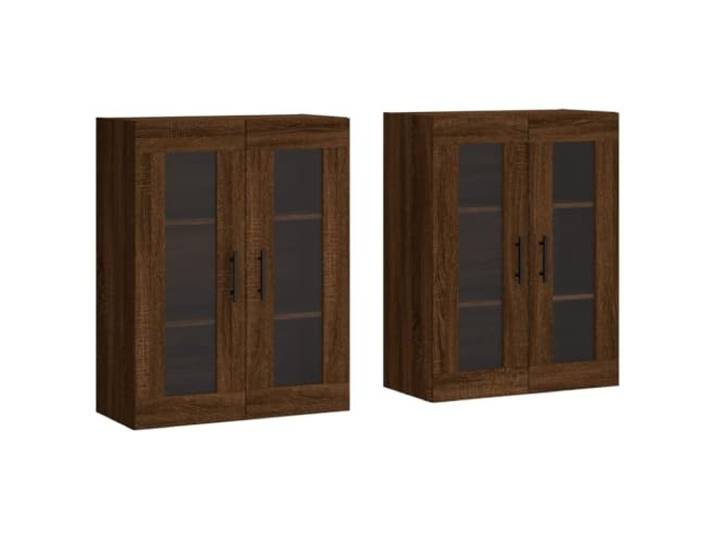 GHVBNMF Wandschrank 2er Set Braun Eichen-Optik Holzwerkstoff mit Glas Stilvoller Stauraum für Wohnzimmer oder Flur: Wandmontierte Schränke mit Glaselementen zur übersichtlichen Aufbewahrung.