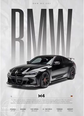 Inspired Finds Black Famous Cars Canvas Wall Art Print For Modern Home Decoration, Automotive Racing Poster m4 G82 Black Side 11.81x16.54in Unframed