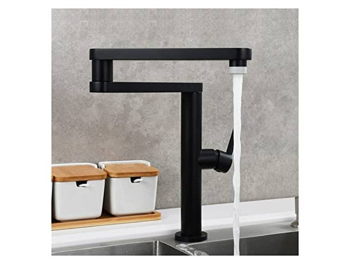 Drehhahn, Klappbarer Küchenarmatur aus Messing, Doppelgelenk, Schwenkarme, heißes, kaltes Wasser, dreiteilige Verlängerung, Waschbeckenarmatur mit zwei Funktionen(Black Double)