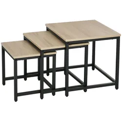 HOMCOM Couchtisch 3er-Set Beistelltisch Satztisch Sofatisch mit Holzoptik, Stahl