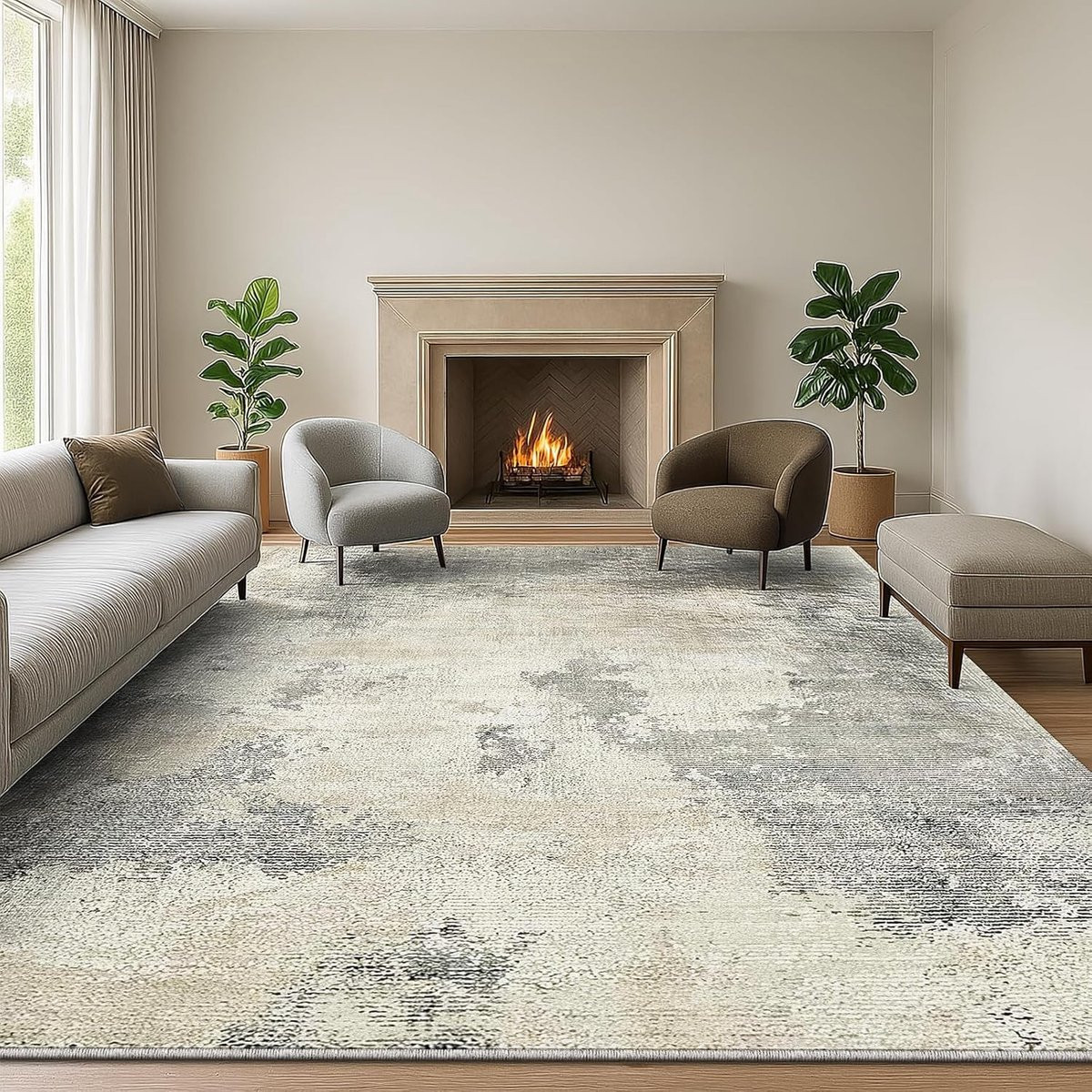 Modern Abstract Vloerkleed Beige-Grijs, Rechthoekig, Polyester
