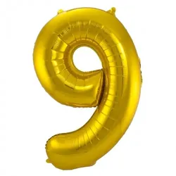 Folat XL Folienballon Zahl 9 in gold, 86 cm, 1 Stück, Helium Ballon (unbefüllt) - Luftballon