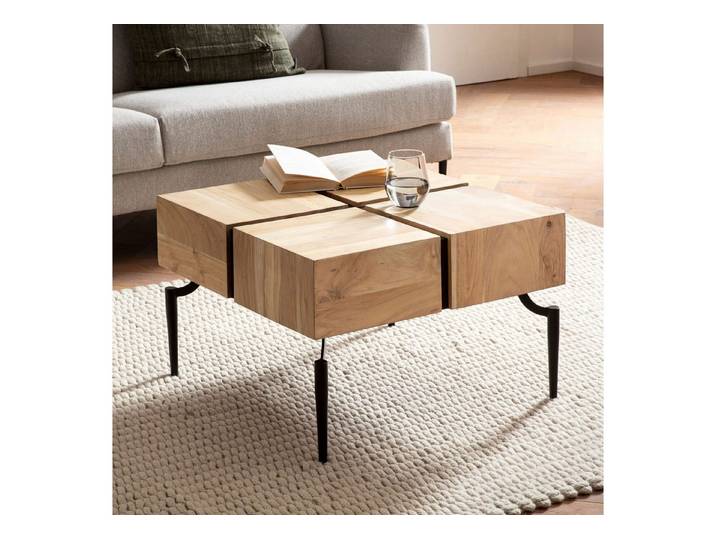 FINEBUY Couchtisch FB61215 Akazie Massivholz quadratisch 60cm Wohnzimmertisch Blocks (60x60x40 cm Akazie Massivholz Quadratisch Cube), Sofatisch Kaffeetisch, Wohnzimmertisch Modern