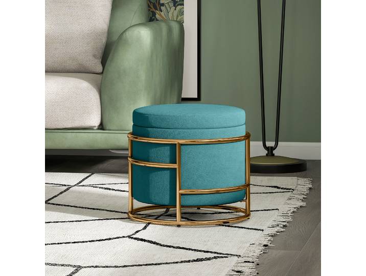 HOMCOM Pouf Rond Velours Vert Ø42x39 cm avec Coffre 24L