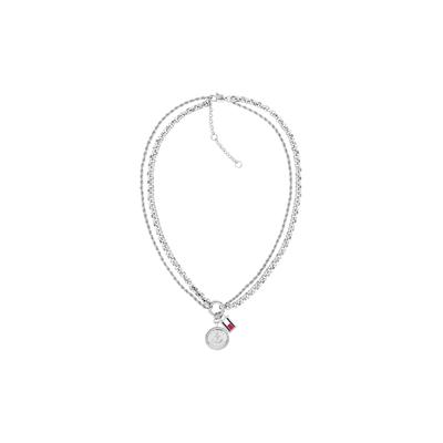 Kette mit Anhänger TOMMY HILFIGER "CHARMS", silber (edelstahlfarben, rot, blau, weiß), Halsketten, Damen, Edelstahl, L: 45,5 B: 5mm, B:5mm