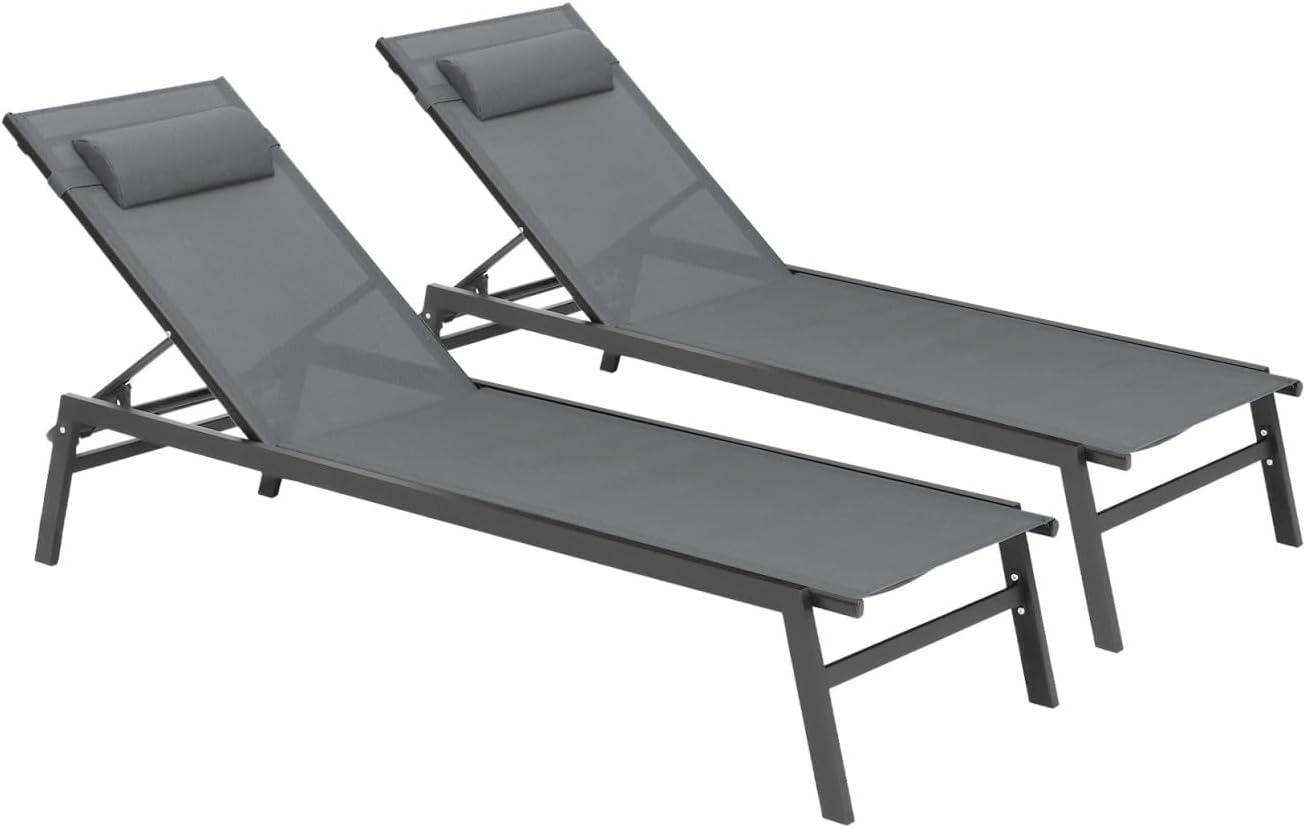 2er-Set neigbare Gartenliegen aus anthrazitgrauem und schwarzem Aluminium, Sintra