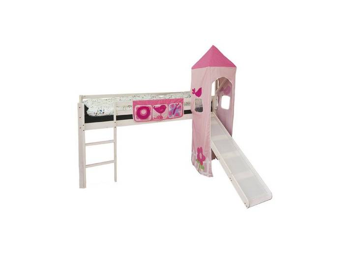 Homestyle4u Hochbett Kinder mit Rutsche 90x200 Holz mit Turm Spielbett Rosa Mädchen (mit Turm und Rutsche, Jungen Mädchen, aus Kiefernholz)