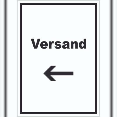 HB-Druck Versand Aufkleber mit Text und Richtungspfeil links Lieferung shipping hochkant A3 (297x420mm)