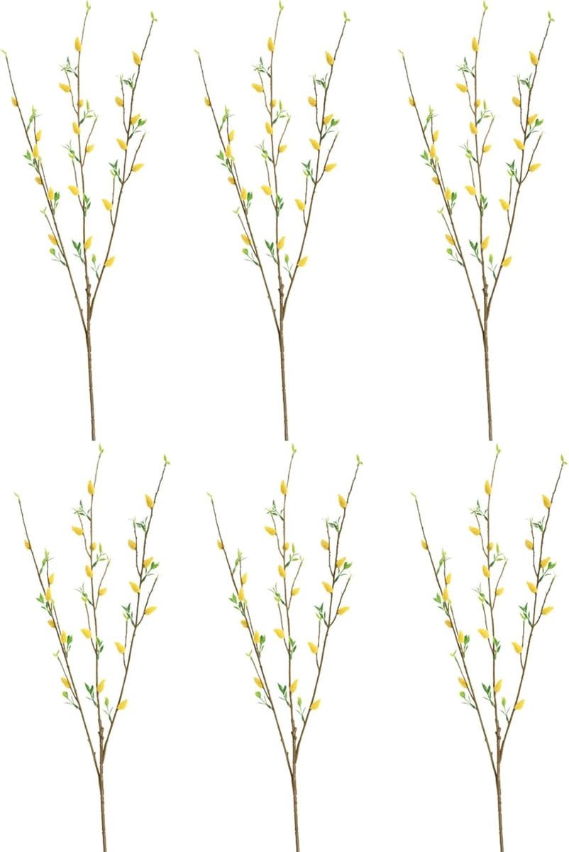 Set van 6 realistische kunst pussy willow takken voor woondecoratie, geel, 84 cm