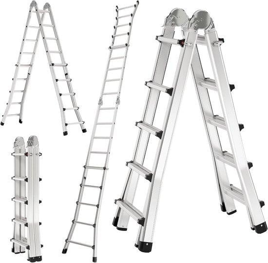 Aluminium Telescopische Steiger Ladder 3-in-1 Multifunctioneel - 4.8 Meter - Zilver