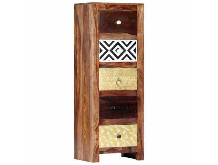 Fisinber Beistellschrank Massivholz Akazie Kommode 40x30x110 cm Elegantes Möbelstück mit 5 Schubladen für Schlafzimmer und Wohnzimmer. Mit Rautenmuster, schlank und platzsparend.