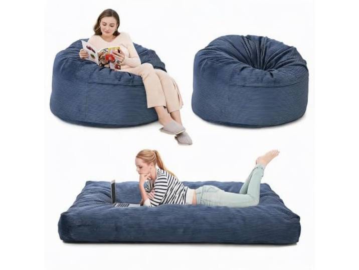 IDEALHOUSE 2-in-1 Sitzsack-Bett, Sitzsack-Sessel 190*135cm,Schaumstoff Sofa Sitzsack-Sofa mit Bettfunktion, Memory/Hochdichtschaum-Füllung, Cordbezug abnehmbar&maschinenwaschbar, Blau