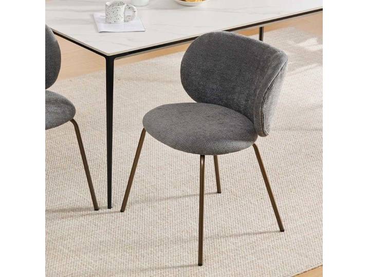 Chaise de salle à manger - Chaise moderne en chenille - Dossier ergonomique incurvé - Pieds métal bronze - Rembourrée gris
