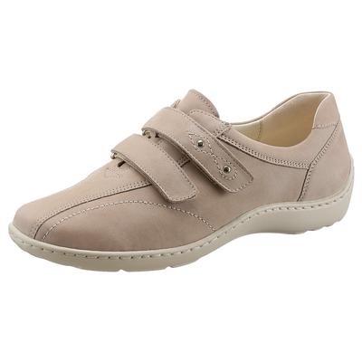 Klettschuh WALDLÄUFER "HENNI", Damen, Gr. 10.5, Leder Textil, beige, Nubukleder, Schuhe Klettschuh, Komfortschuh, Freizeitschuh, Halbschuh mit Nieten und H-Weite