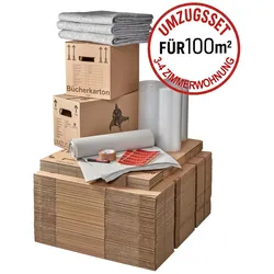 BB-Verpackungen GmbH Umzugskomplettpaket 3 bis 4 Zimmer/Haus 100 m2 (70x Kartons 3x Folie 3kg Papier 1x PP28 3x Decken 20x Etiketten 1x Stift) Umzugsset BB-Verpackungen