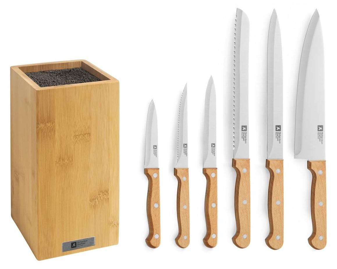 Dripio Messenblok 6-delig met keukenmessen en houten handgrepen