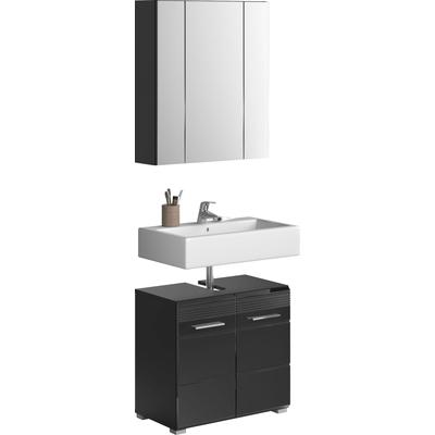 Badmöbel-Set HOME AFFAIRE "Malmö, 2 teilig, bestehend aus: Waschbeckenunterschrank, Spiegel", schwarz, B:60cm H:182cm T:34cm, Kastenmöbel-Sets, Badmöbel-Set, Badmöbel, 2-tlg.